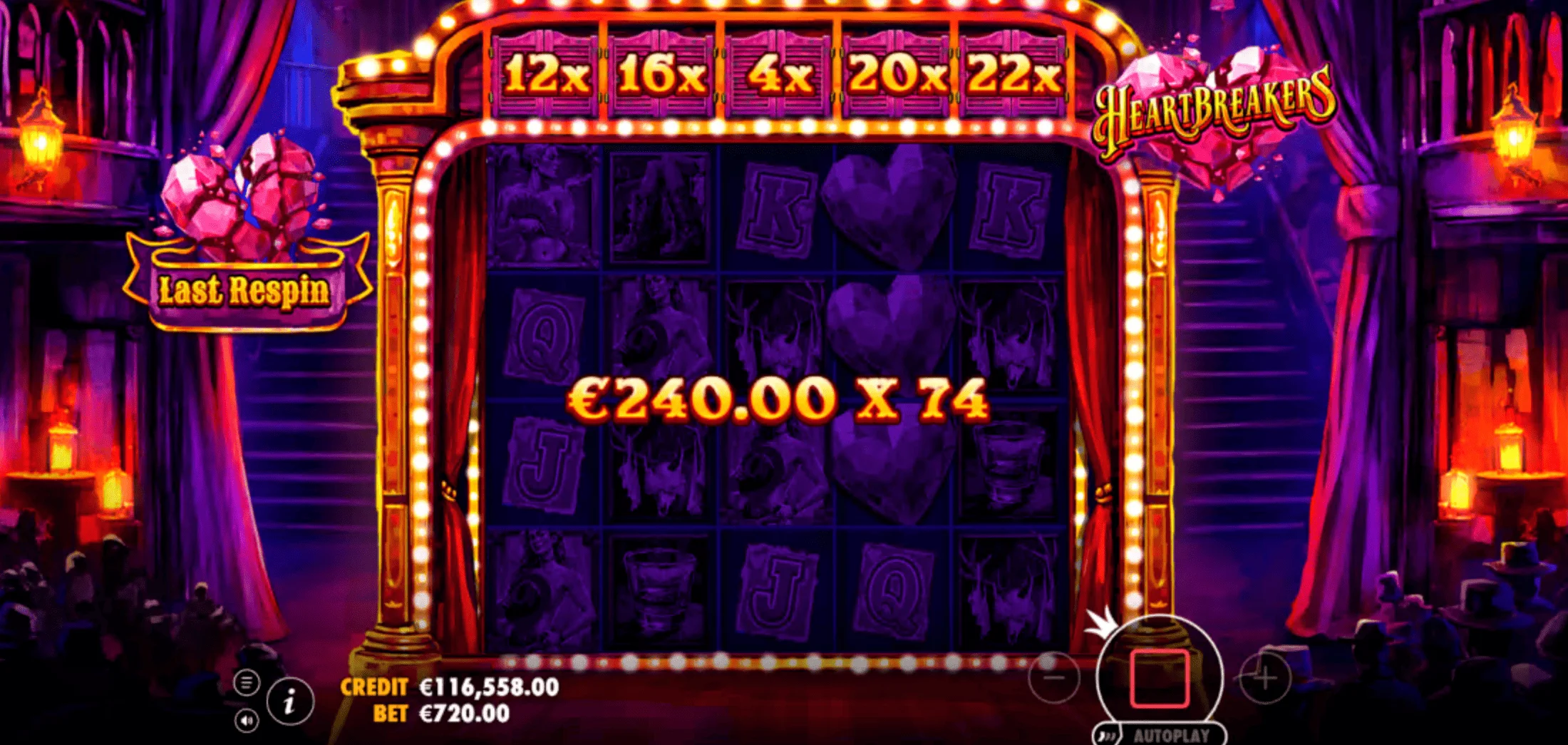 Heartbreakers - menu d'achat des bonus Standard Respin et Super Respin